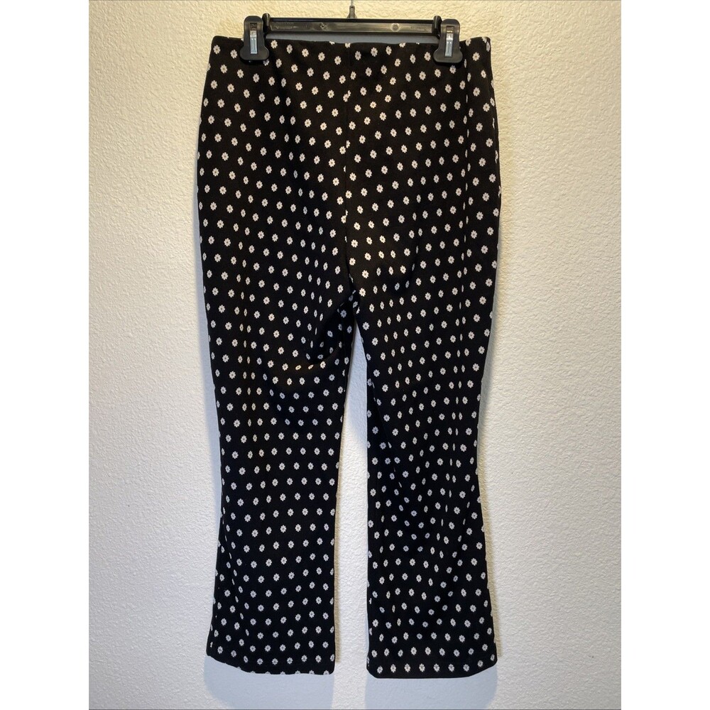 Anthropologie Mikayla Cropped Flare Knit Pants Black Daisy Print Size Medium - Picture 2 of 3